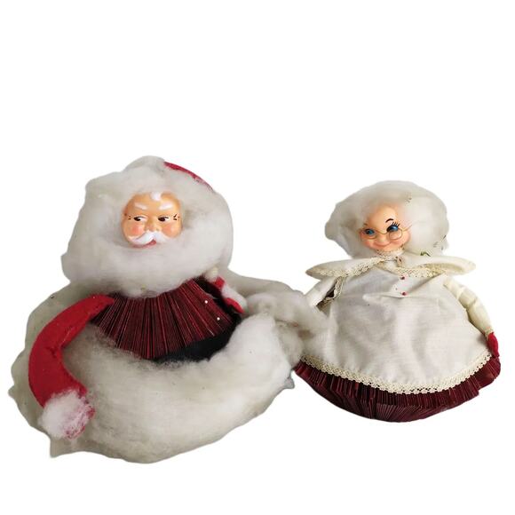 Vintage 1970s Santa & Mrs Claus Folded Magazine Skirt Dolls MCM Christmas Retro - Picture 1 of 11
